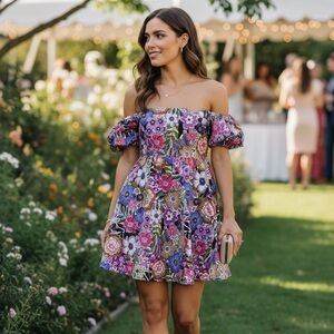 Forever 21 Off-Shoulder Floral Puff Sleeve Dress | Size M | NWT